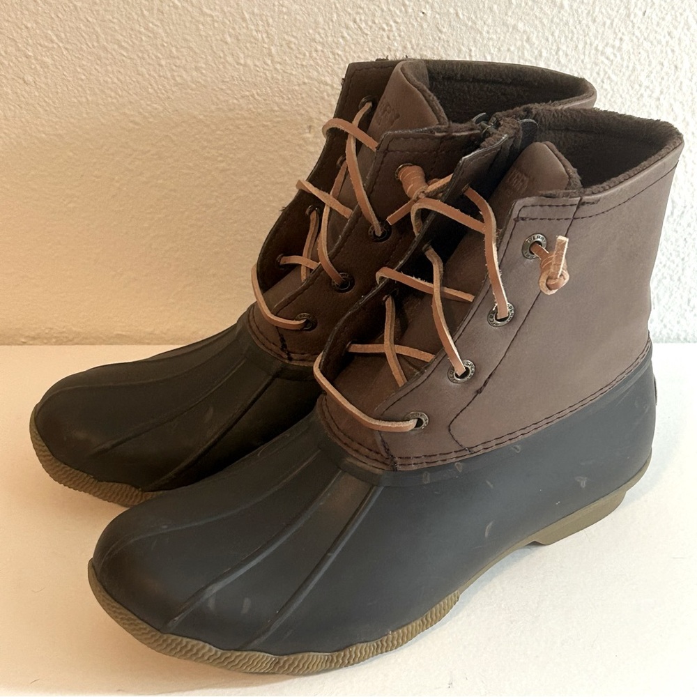 Sperry duck boots genuine leather tan brown waterproof size 7.5 EU 38 fall rain